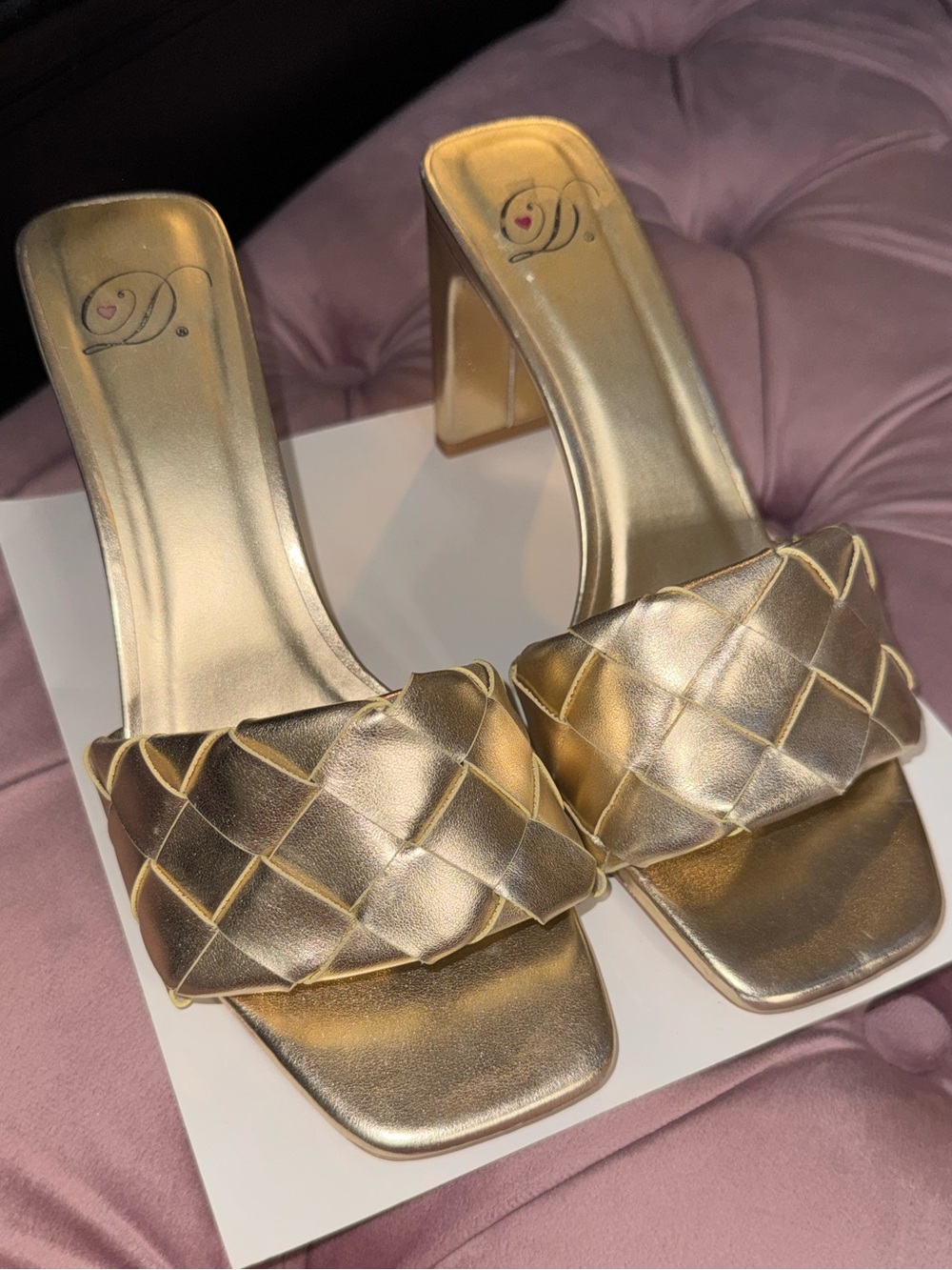 Gold Braided Strap High Heel Slide - Women Shoes